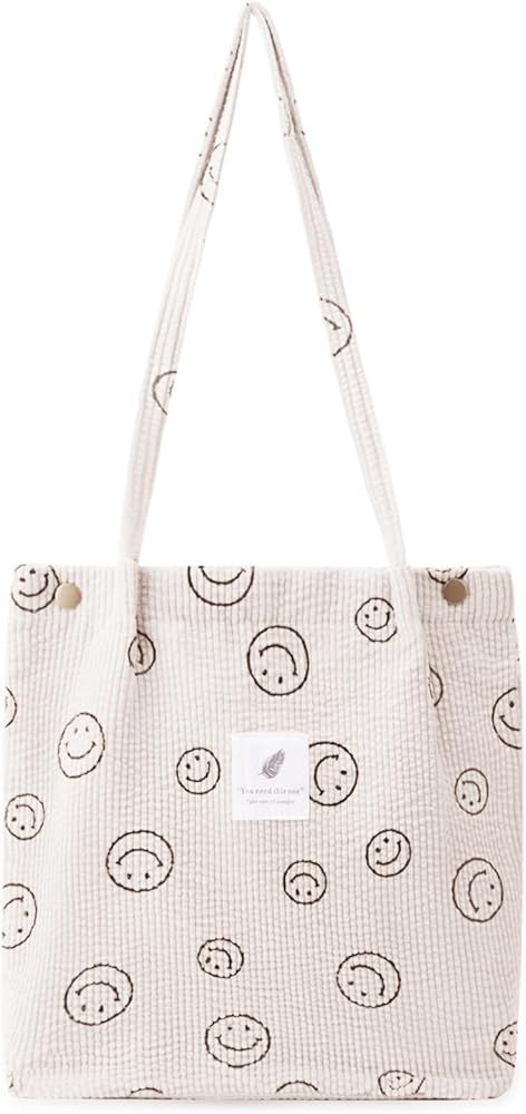 HIMS Preppy Smiley Face Tote Bag, Corduroy Tote Bag Aesthetic Smiley Cute Tote Bags Handbag Shoulder Bags Teen Girls Trendy Stuff (L-01): Amazon.co.uk: Fashion Preppy Smiley Face, Corduroy Tote Bag, Trendy Stuff, Cute Smiley Face, Tote Bag Aesthetic, Printed Makeup Bag, Bag Aesthetic, Girls Handbags, Bags Aesthetic