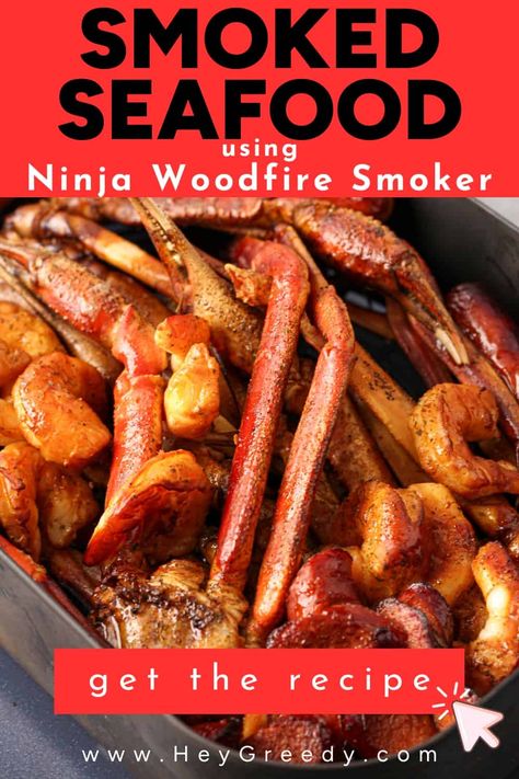 Smoked Seafood Recipe using Ninja Woodfire Smoker Smoked Crab Legs In Smoker, Smoked Crab Leg Recipes, Smoked Seafood Recipes, Smoked Shrimp In Smoker, Ninja Smoker Grill Recipes, Ninja Woodfire Grill Recipes, Crab Legs On The Grill, Wood Fire Grill Recipes, Grilled Crab