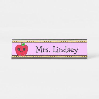 Teacher Desk Name, Cartoon Apple, Teacher Name Plates, Door Name Plates, Teacher Cartoon, Name Plates For Home, Name Plate Design, Desk Name Plate, Teacher Desk