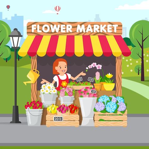 Flower Market Illustration, Flower Shop Illustration, Sell Flowers, Market Illustration, Shopping Clipart, Clipart Flowers, Flowers Vector, Flower Shops, Shop Illustration