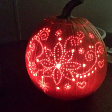 Pumpkin Decoration Kids, Pumpkin Carving With A Drill, Pumpkin Carving Ideas Drill, Drill Pumpkin Carving Ideas, Pumpkin Drilling Ideas, Drilling Pumpkins, Drilled Pumpkin Designs, Drill Pumpkin Carving, Rapunzel Pumpkin Carving