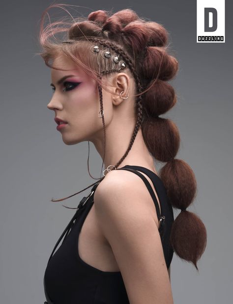 Work by DAZZLING - KAVYAR Scifi Hairstyles Women, Futuristic Hair Men, Robot Hairstyle, Futuristic Hairstyles Women, Apocalyptic Hairstyles, Scifi Hairstyles, Cyberpunk Hairstyles Women, Catwalk Hairstyles, Sci Fi Hairstyles