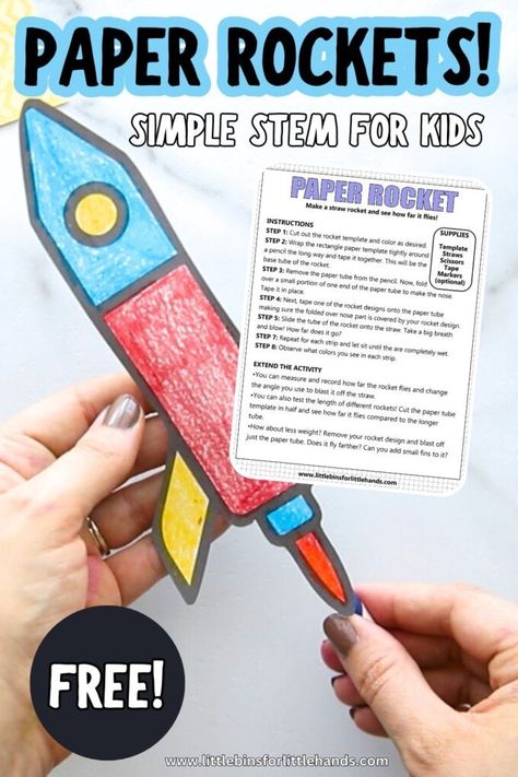 Paper Rocket Activities with Template - Little Bins for Little Hands Rocket Activities, Gravity Experiments, Paper Rocket, Rocket Template, Straw Rocket, Paper Rockets, Rocket Craft, Space Activities For Kids, Physics Concepts