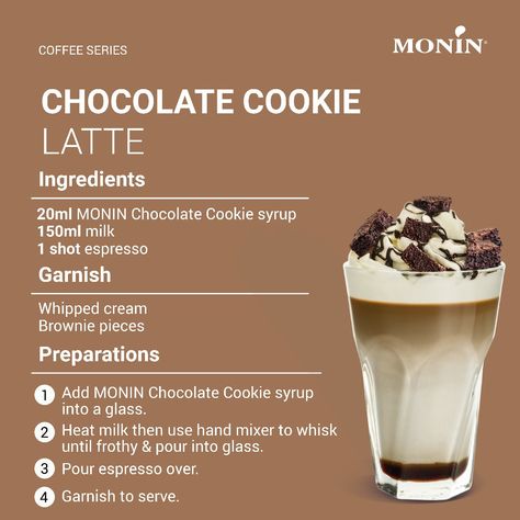 Monin Chocolate Cookie Syrup 700ml (Box of 6) Monin Syrup Recipes, Monin Recipes, Speciality Coffee Recipes, Monin Syrup, Homemade Recipe Books, Iced Drinks Recipes, Cold Coffee Recipes, Homemade Cookbook, Easy Coffee Recipes