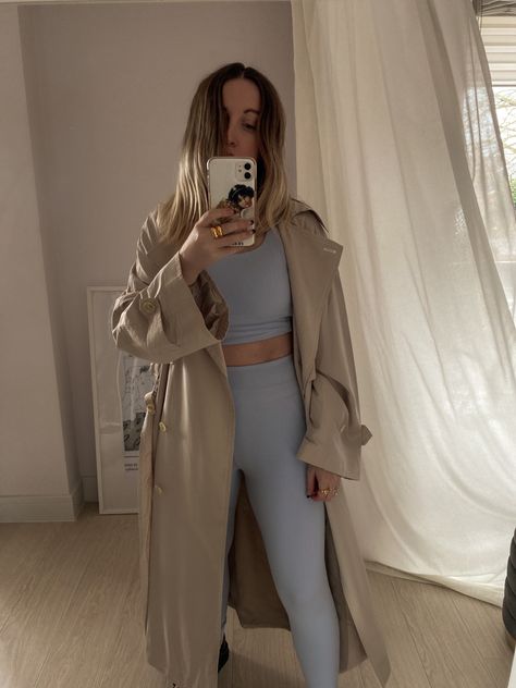 Trench Coat Gym Outfit, Daily Walk, Gym Gear, Sports Wear, Feeling Blue, Blue Outfit, Shopping App, Domed Ring, Looks Style