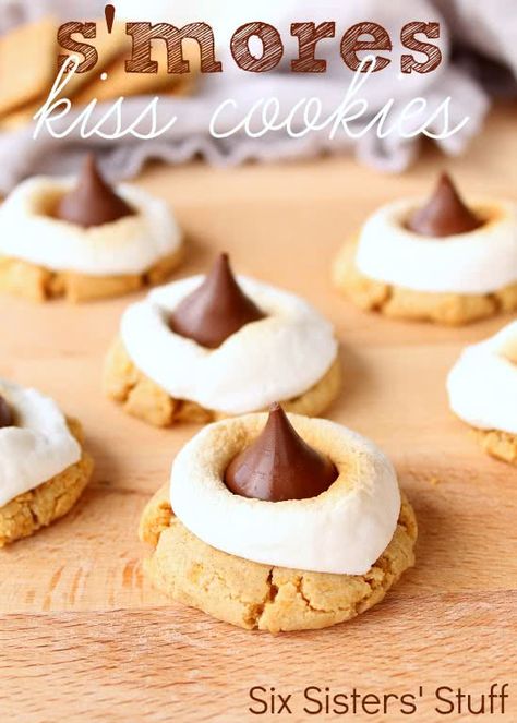 Cookies Smores, Kiss Cookies Recipe, Lemon Bar Cookies, Kiss Cookie Recipe, Blackberry Muffin, Hershey Kiss Cookies, Kiss Cookies, Smores Cookies, Hershey Kiss