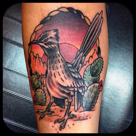 Road Runner Tattoo, Roadrunner Tattoo, New Mexico Tattoo, Runner Tattoo, Mexico Tattoo, Tattoos Pictures, Traditional Tattoo Flowers, American Traditional Tattoo, Road Runner