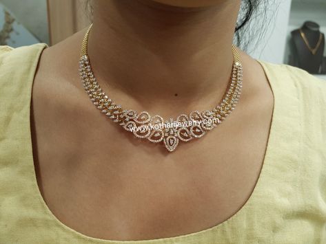 Rose / Yellow Indian Diamond Necklace Small Diamond Necklace Unique, 2 In 1 Diamond Necklace Indian, Simple Diamond Choker Indian, White Diamond Necklaces For Diwali, Gold Necklaces With Single Cut Diamonds For Festivals, Wedding Festival Necklace With Single Cut Diamonds, Uncut Diamond Necklace, Diamond Necklace Indian, Indian Diamond Jewellery