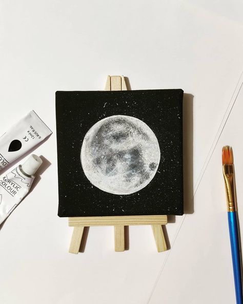 Small Easel, Grey Painting, Canvas Photo, Design Clothes, Mini Canvas, Small Art, Birthday Gift Ideas, Photo Canvas, Full Moon