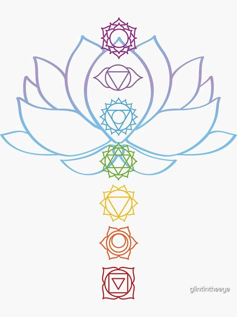 Sticker « Art du chakra arc-en-ciel avec fleur de lotus pour les yogis conscients de la conscience, amateurs de yoga », par glintintheeye | Redbubble Chakra Drawings Simple, Easy Chakra Drawing, Chakra Line Art, 7 Chakras Drawing, Chakra Lotus Tattoo, Chakra Drawing Simple, Tattoo Chakra Symbols, Seven Chakras Art, Chakra Stickers