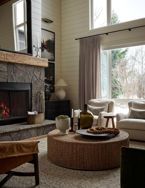 Home Tour | Rustic Meets Organic Elegance in this Modern Ski Chalet by TOM Interior Design Studio — Scout & Nimble Ski Chalet Interior, Modern Ski Chalet, Guest Bathroom Design, Chalet Interior, Mudroom Design, Comfortable Furniture, Ski Chalet, High Ceilings, Formal Living Rooms