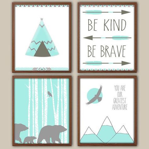 Native American themes are very popular at the moment Native American Nursery, Baby Boy Nursery Woodland, Chevron Nursery, Baby Boy Nursery Art, Woodland Nursery Boy, Ideas Habitaciones, Mountain Nursery, Nursery Decorations, Baby Boy Nursery Decor