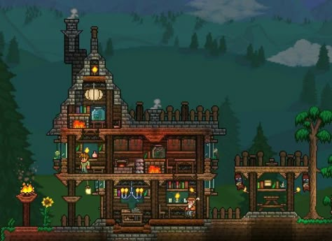 Terraria Beginner House, Easy Terraria House, Terraria House Ideas Simple Npc, Terraria Merchant House, Terrira House, Terraria Town Ideas, Terraria Forest House Ideas, Terraria Starter House, Terraria Castle