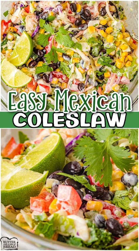 Mexican Coleslaw Recipe, Mexican Coleslaw, Mexican Slaw, Mexican Vegetables, Taco Recipes Mexican, Cilantro Corn, Taco Side Dishes, Mexican Side Dishes, Coleslaw Dressing