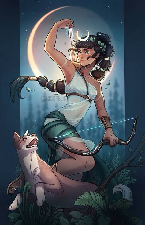 Artemis by ChrissaBug on DeviantArt Goddess Of The Hunt, Artemis Goddess, Bow And Arrow, The Moon, Deviantart, Moon, White