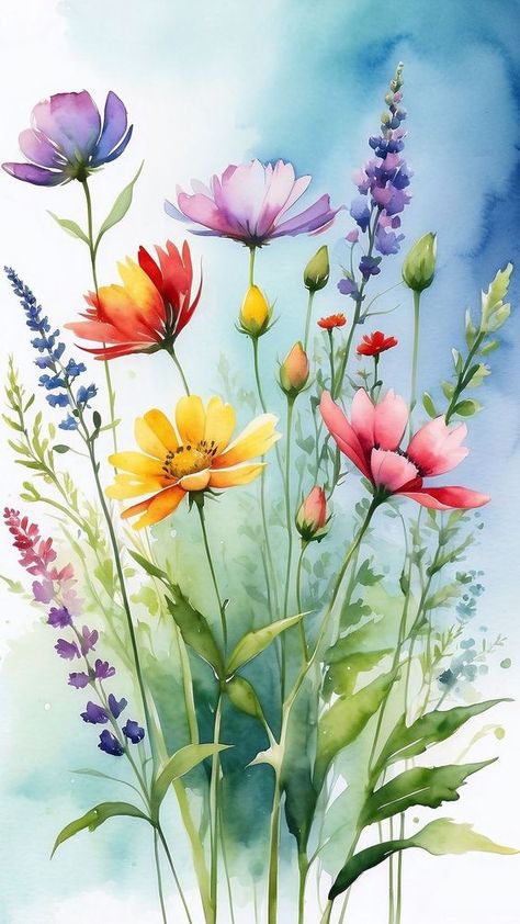 Painting Ideas Tulips, Flower Bed Sheets, Watercolor Art Flowers, Minimalistic Tattoo Ideas, Minimalistic Tattoo, Wallpaper Flowers, Pola Sulam, Minimalist Tattoos, Watercolor Flower Art