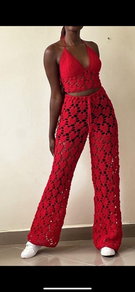 Crochet Heart Dress, Crochet Party Top, Crochet Halter Dress, Crochet Sets, Crochet Jumpsuits, Crochet Hearts, Crochet Pants, Crochet Clothing And Accessories, Dress Tutorials