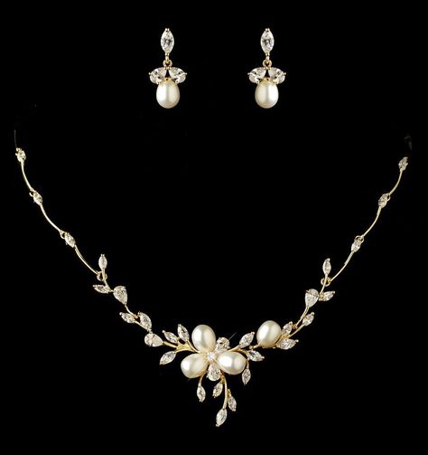 Freshwater Pearl and CZ Gold Plated Wedding Jewelry Set Rose Gold Wedding Jewelry, Black Gold Jewelry, Wedding Jewelry Set, Pearl Bridal Jewelry, Gold Wedding Jewelry, Gold Jewelry Sets, Bridesmaid Jewelry Sets, Wedding Accessories Jewelry, Wedding Bridal Jewellery