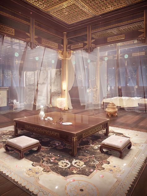 Traditional Chinese House, Chinese Room, Chinese Palace, Chinese House, Ancient Chinese Architecture, Chinese Interior, Fantasy Rooms, Asian Architecture, 카드 디자인