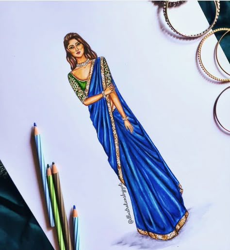 Saree illustration Indian Saree Illustration, Saree Illustration Fashion Sketch, Saree Sketches Fashion Illustration, Saree Drawing Sketches, Saree Illustration Sketch, Sari Drawing, Saree Design Drawing, Saree Fashion Illustration, Sari Illustration