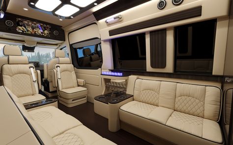 Sprinter Van With Bathroom, Mercedes Sprinter Van, Conversion Vans, Sprinter Conversion, Luxury Van, New Luxury Cars, Mansion Designs, Luxury Bus, Build A Camper Van