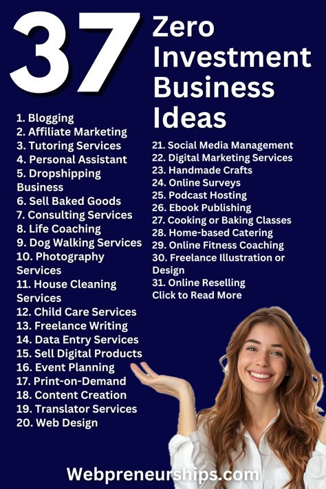 No capital? No problem! Explore these 37 business ideas that require zero investment to get started. Perfect for anyone looking to make their entrepreneurial debut. #BusinessIdeas #SmallBusiness #ZeroInvestmentBusinessIdeas Zero Investment Business, No Investment Business Ideas, Zero Investment Business Ideas, Idea For Small Business, Digital Business Ideas, Writing Freelance, Low Cost Business, Side Hustles From Home, Side Hustle Ideas At Home