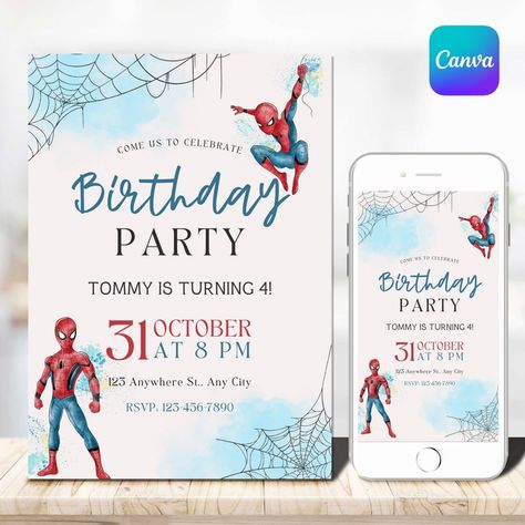 Spider Man Invitation Birthday Party Invite Spidey Birthday Invite Web Editable Template Instant Download Digital - Etsy Spider Man Birthday Invitations, Spiderman 3rd Birthday Party, Horse Wedding Theme, Spiderman Invitations, Events Background, Spiderman Birthday Party Invitations, Spidey Birthday, Spiderman Birthday Invitations, Spider Man Birthday