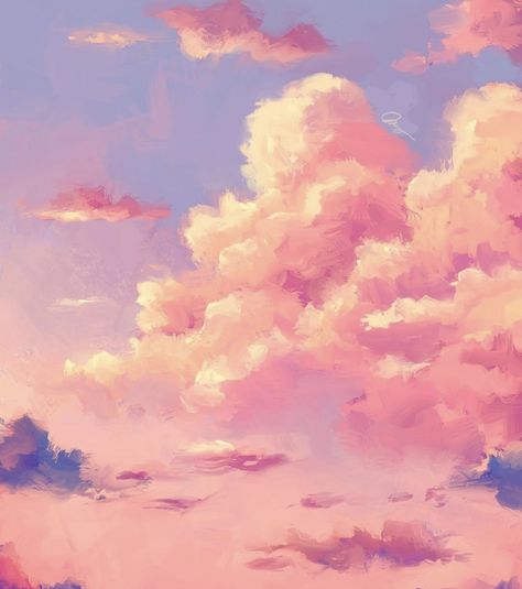 Pastel Acrylic Painting Aesthetic, Fantasy Sky Painting, Dreamy Painting Aesthetic, Pink Scenery Painting, Pink And Blue Sky Painting, Fantasy Painting Ideas Easy, Dreamy Sky Painting, Ombre Sky Painting, Pastel Clouds Painting