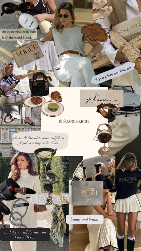 Old money style Everyday Bag Essentials, Vision Board Collage, Classy Lifestyle, Money Clothes, Rich Women Lifestyle, Dress Paris, Money Vision Board, Feminine Energy Aesthetic, Money Girl