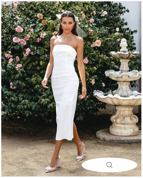 White Dress Wedding Short, Rehersal Dinner Dresses, Strapless White Dress, Shower Dress For Bride, White Tube Dress, White Bridal Shower Dress, Wedding Rehearsal Dress, Rehearsal Dinner Outfits, Engagement Party Dresses