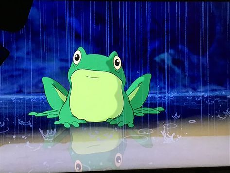 Cute cartoon frog in the rain Frog From Lilo And Stitch, Studio Ghibli Frog, Stitch And Frog, Stitch With Frog, Hall Themes, Lilo And Stitch Tattoo, Frog Stuff, Vbs Decorations, Stitch Tattoo