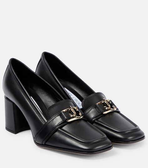 Evin 65 leather loafer pumps in black - Jimmy Choo | Mytheresa Loafer Pumps, Jimmy Choo Pumps, Mid Heel Shoes, Mid Heels Pumps, White Pumps, Evening Shoes, Jimmy Choo Shoes, Heeled Loafers, Black Pumps