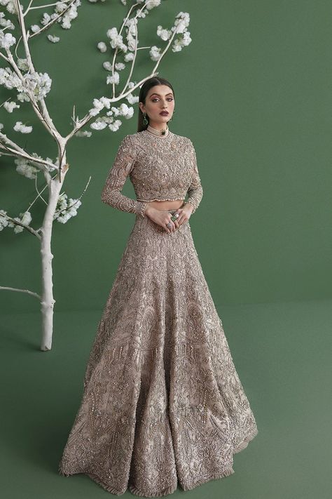 Pakistani Lehenga, Crystal Work, Mehndi Ceremony, Shades Of Peach, Rocker Chic, Net Fabric, Wedding Lehenga, Grey Colour, Pakistani Wedding