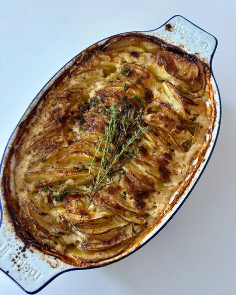 Cacio E Pepe Scalloped Potatoes —  Kit Keenan Kit Keenan, Pecorino Romano Cheese, Golden Potatoes, Pecorino Romano, Layered Potato, Gruyere Cheese, Scalloped Potatoes, Sliced Potatoes, Thanksgiving Menu