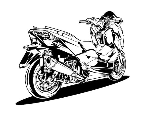 Motor Bike Drawing, Vector Motor, White Bike, Bike Drawing, Motorcycle Illustration, Black And White Vector, Moto Bike, Car Drawings, Vector Photo