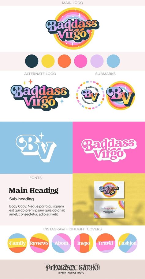 Rainbow Retro Logo Design for Business, Boho Premade Logo Branding Set, Hippie 70s Vintage Logo Bundle, Pastel Rainbow Semi Custom Logo Kit Logo Design For Business, Premade Logo Templates, Rainbow Retro, Retro Logo Design, Hippie 70s, Logo Bundle, Logo Vintage, Brand Kit, Premade Logo Design