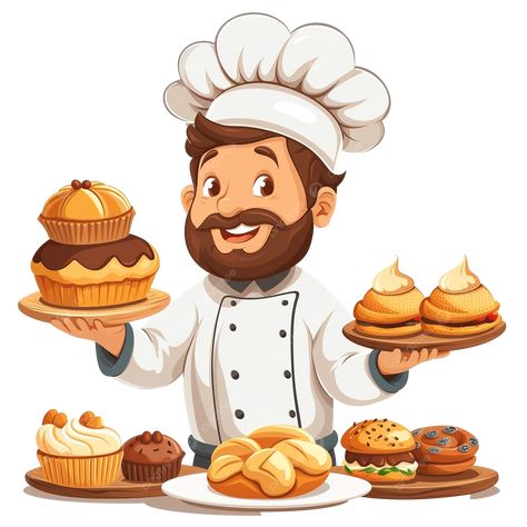 Cartoon Chef Drawing, Baker Illustration, Chef Clipart, Pastries Images, Cooking Clipart, Cartoon Chef, Bakery Products, Fall Music, Cartoon Cake