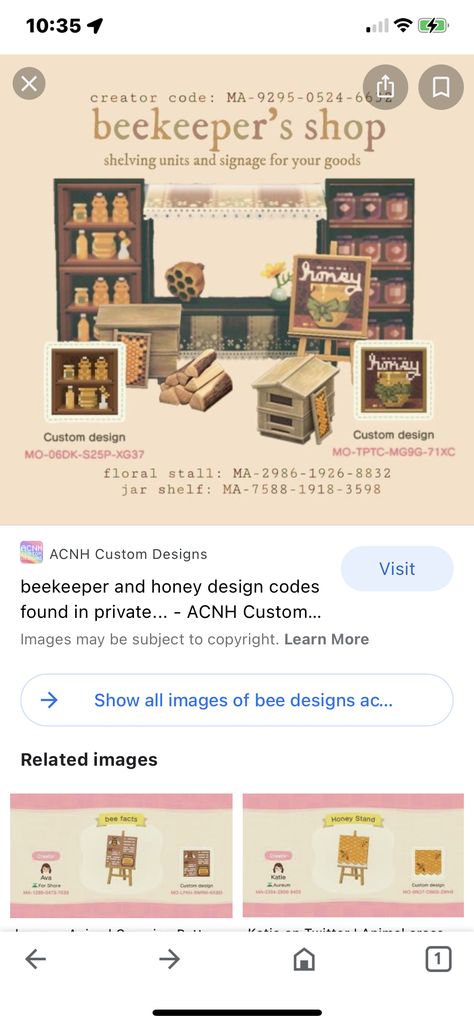 Honey Stall Acnh, Acnh Shops Idea Cottagecore, Apiary Acnh, Animal Crossing Coffee Shop Design Code, Beehive Animal Crossing, Animal Crossing Honey Farm, Honey Animal Crossing, Acnh Honey Farm Ideas, Acnh Bee Farm Ideas