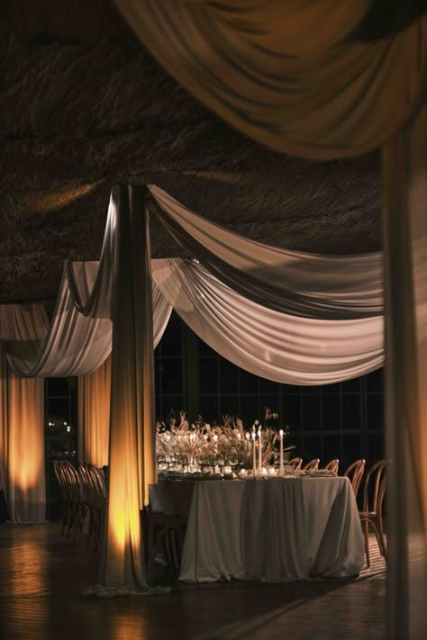 Dining Room Set Up, Draping Installation, Wedding Decor Draping, Candle Warehouse, Aisle Candles, Wedding Drapery, Wedding Draping, Night Wedding Decor, Draping Wedding