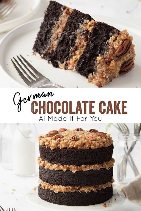 Serves 8 · This gluten-free and dairy-free German chocolate cake can be made as a 6-inch or 8 -inch layer cake! Super moist, rich, and decadent! The coconut pecan filling is incredible!! Gluten Free German Chocolate Cake, Pecan Filling, Super Moist Chocolate Cake, Dairy Free Chocolate Cake, German Chocolate Cake Recipe, Pecan Frosting, Gluten Free Chocolate Recipes, German Chocolate Cake Mix, Gluten Free Chocolate Cake