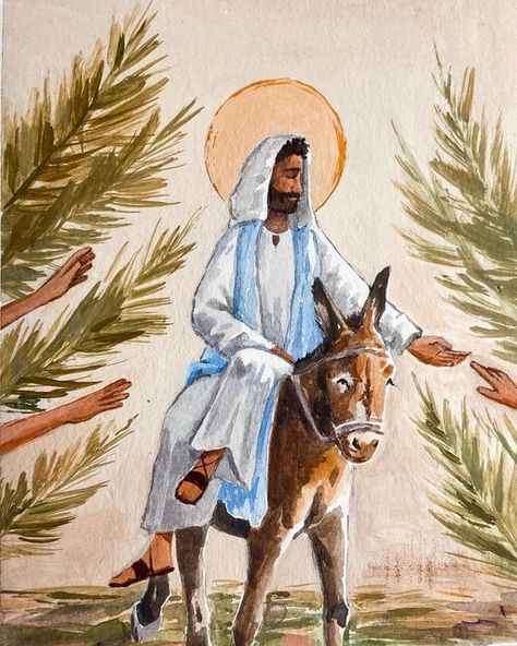 Donkey Drawing, Happy Palm Sunday, Easter Paintings, Resurrection Day, Jesus Drawings, Watercolor And Acrylic, Medieval Paintings, Jesus Artwork, Pictures Of Christ