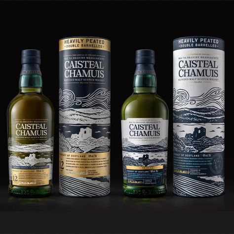 Caisteal Chamuis' Whisky Packaging Features Intricate Linocut Details | Dieline - Design, Branding & Packaging Inspiration Linocut Packaging Design, Whisky Packaging Design, Whisky Bottle Design, Whisky Branding, Linocut Logo, Liquor Design, Medieval Ruins, Bottle Lables, Whisky Packaging