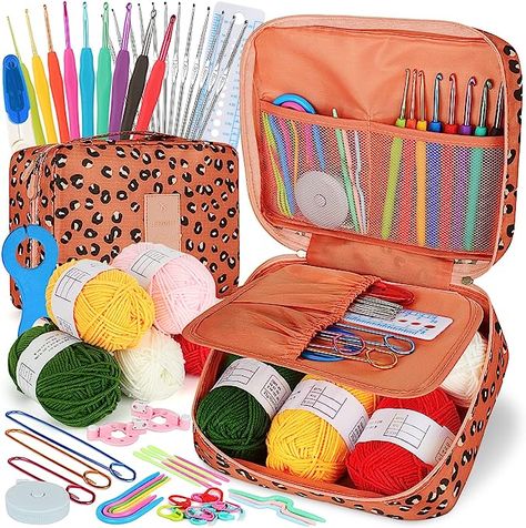 Amazon.com: Coopay Crochet Kit Beginners Crochet Hook Set with Crochet Yarn,58PCS Portable Crochet Set Ergonomic Crochet Hooks Travel Knitting Crochet Supplies Travel Knitting, Ergonomic Crochet Hook, Crochet Hook Case, Diy Crafts Crochet, Needle Gauge, Beginners Crochet, Crochet Supplies, Crochet Hook Set, Crochet Needles