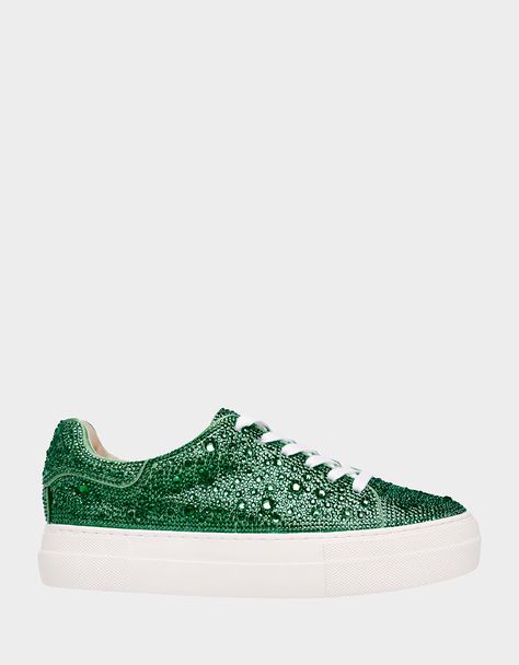 SB-SIDNY EMERALD Rhinestone Sneaker | Women’s Lace Up Sneakers – Betsey Johnson 2022 Fall Shoes, Rhinestone Tennis Shoes, Glitter Tennis Shoes, Look Work, Sneaker Ball, Lavender Haze, Nashville Outfits, Business Casual Shoes, A Million Dollars