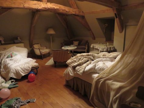 A slightly chaotic (messy) photograph of this lovely, spacious attic bedroom, with wonderful, old wooden beams and living area – La Louvière, Normandy, France. Old Attic Bedroom, Attic Office Ideas, Attic Office, Dream Eater, Pretty Furniture, Bedroom Scene, Attic Apartment, Attic Bedrooms, Attic Bedroom