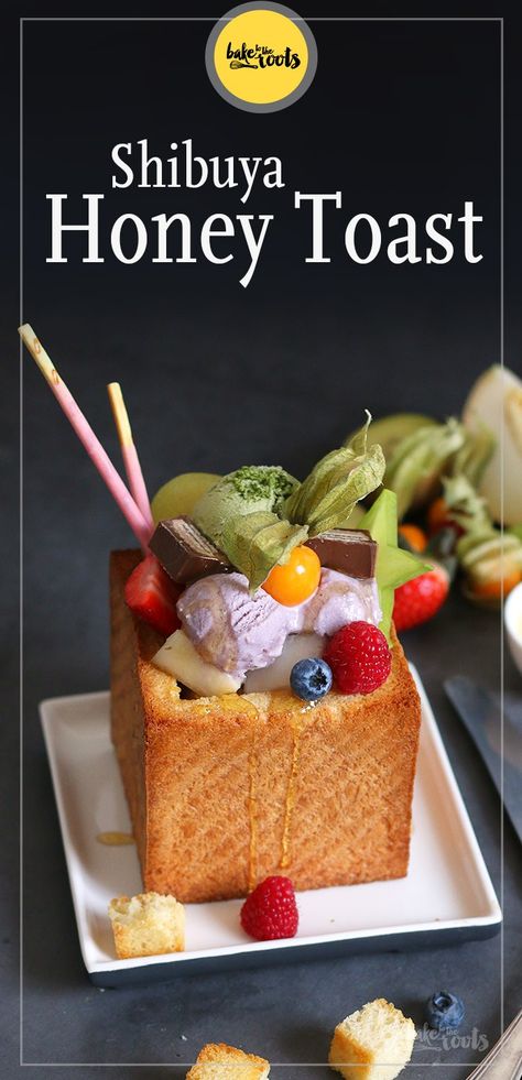 Shibuya Honey Toast Recipe, Shibuya Honey Toast, Shibuya Toast, Japan Shibuya, Japanese Bakery, Honey Ice Cream, Honey Bread, Honey Toast, Vanilla Sauce