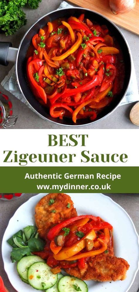 Spicy Red Sauce, German Schnitzel, Food Authentic, German Dishes, German Food Authentic, Schnitzel Recipes, Paprika Sauce, Pork Schnitzel, Homemade Sauce Recipes