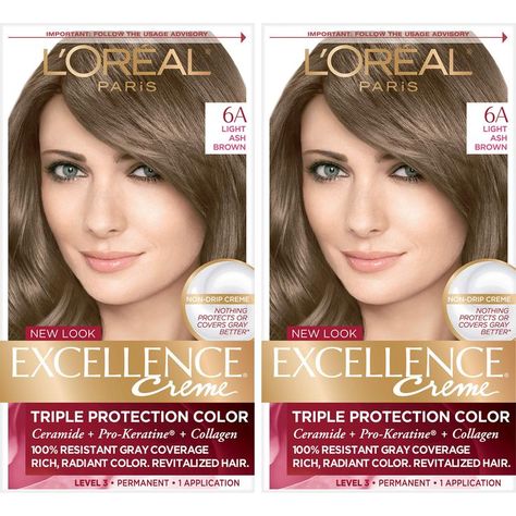 L'Oreal Paris Excellence Creme Permanent Hair Color, 6A Light Ash Brown, 100 percent Gray Coverage Hair Dye, Pack of 2 Light Ash Brown Hair Color, Soft Summer Hair, Hair Care Wavy, Ash Grey Hair, Reverse Gray Hair, Forest Brown, Light Forest, Caring For Colored Hair, Grey Hair Coverage