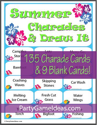 135 Summer Charades Game Cards - great charade ideas for summer dinner parties, game nights, family reunions, and vacation. #charadeideas Charades For Adults, Charades For Kids, Christmas Charades, Charades Cards, Charades Game, Dinner Party Summer, Drawing Games, Group Activities, School Parties