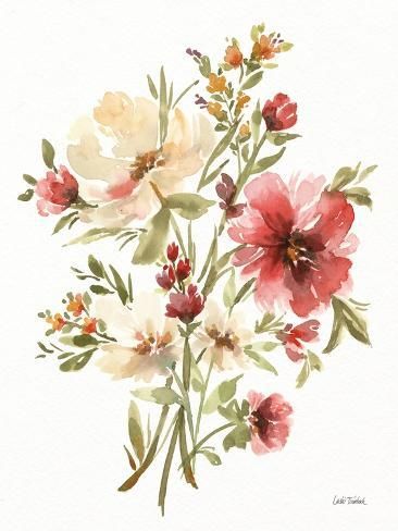 size: 12x9in Art Print: Autumn Flowers I by Leslie Trimbach : Autumn Flowers, Fall Watercolor, Canvas Easy, Hand Painted Artwork, Flower Canvas, Hand Painted Canvas, Botanical Flowers, Support Mural, Fall Flowers